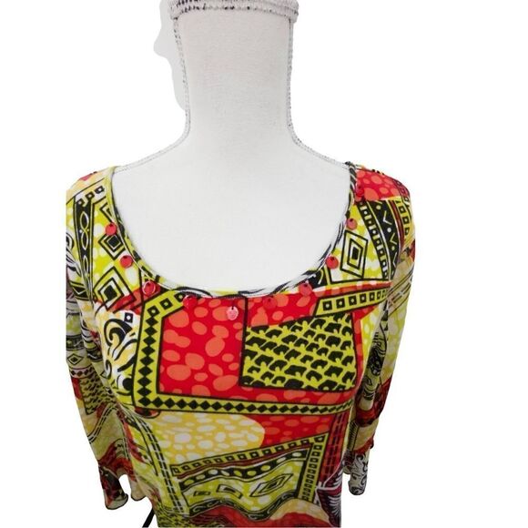 Multiples vibrant colourful three-quarter sleeve top with jewel detail around th - Picture 11 of 12